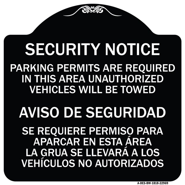 Parking Permits Are Required in This Area Unauthorized Vehicles Will Be Towed Aviso, BW-1818-22969
